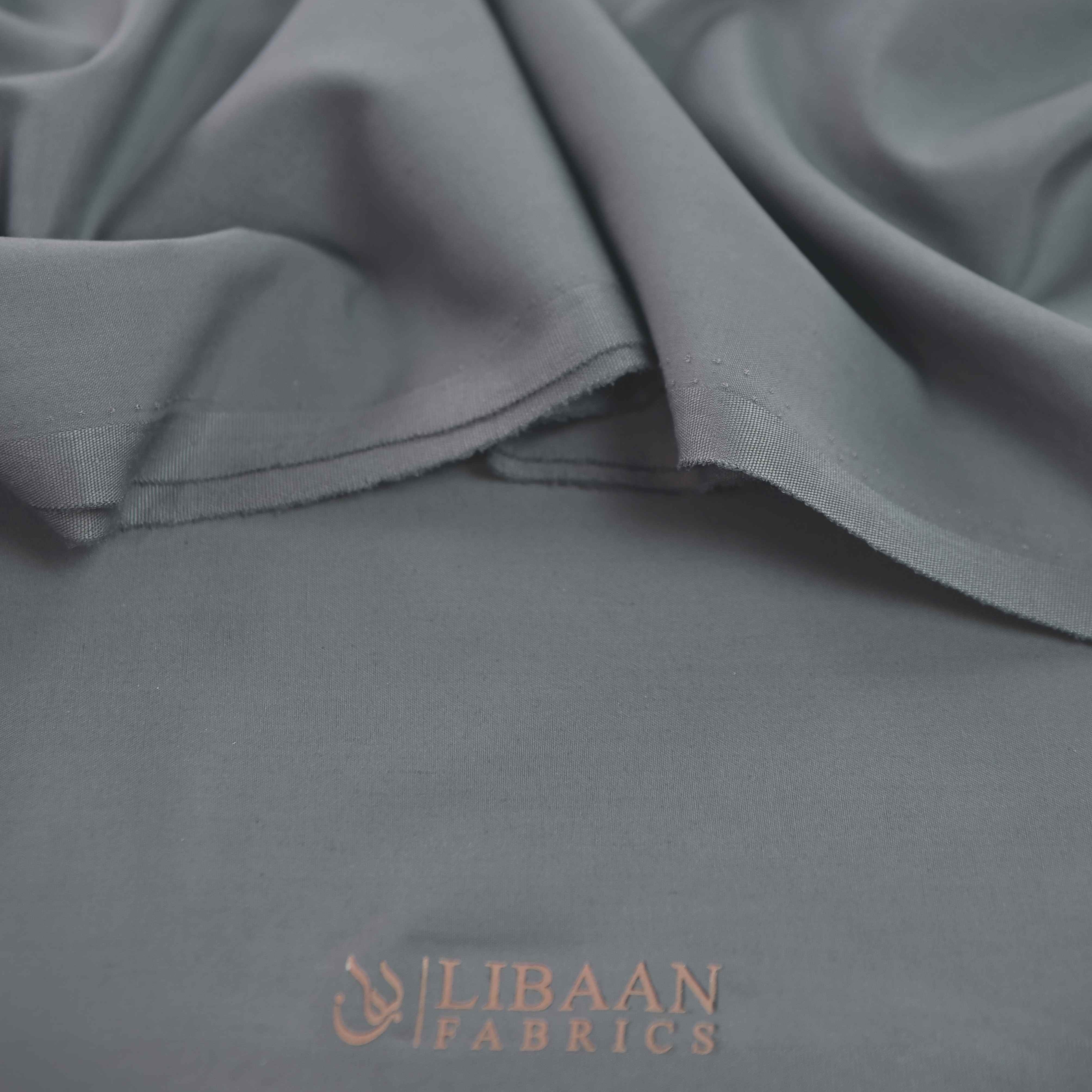 Gray fabric with Libaan Fabrics logo in the corner